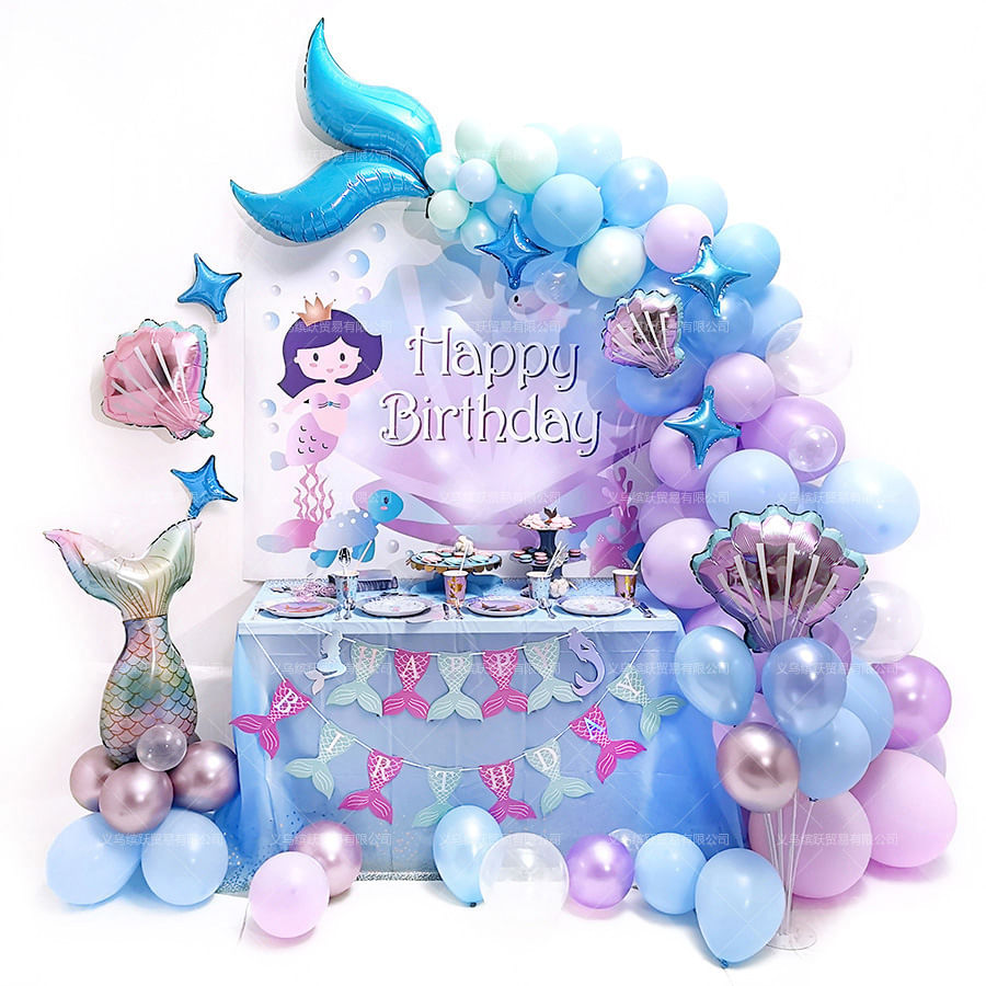Kit Mermaid Balloon Garland Arch, 136 Unidades, Azul, Roxo