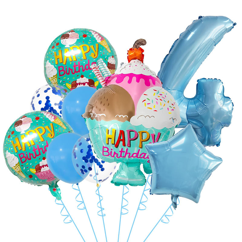 Conjunto De Balões Com Tema De Sorvete, 9 Unidades Com Balão De Alumínio Número 4
