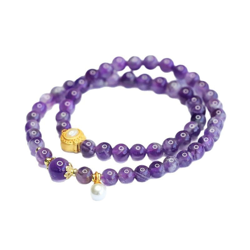 Pulseira De Ametista Natural De Dupla Camada De 6 Mm Para Mulheres