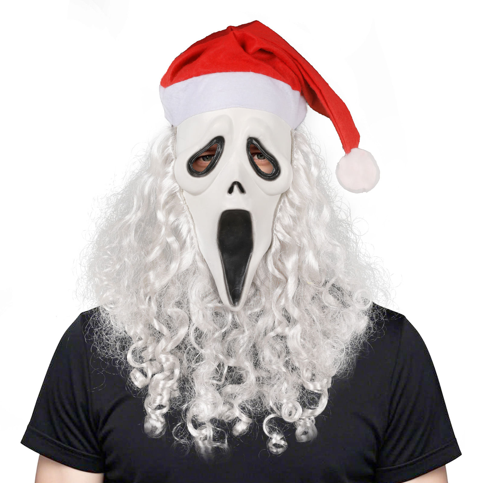 Máscara Halloween Scream Ghost Com Chapéu De Papai Noel E Resina Facial