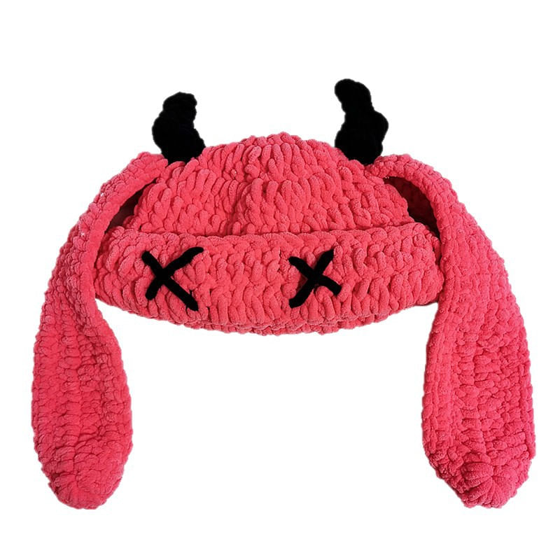 Chapéu De Malha Feito À Mão Com Chifre De Demônio Para Roupas De Rua Femininas
