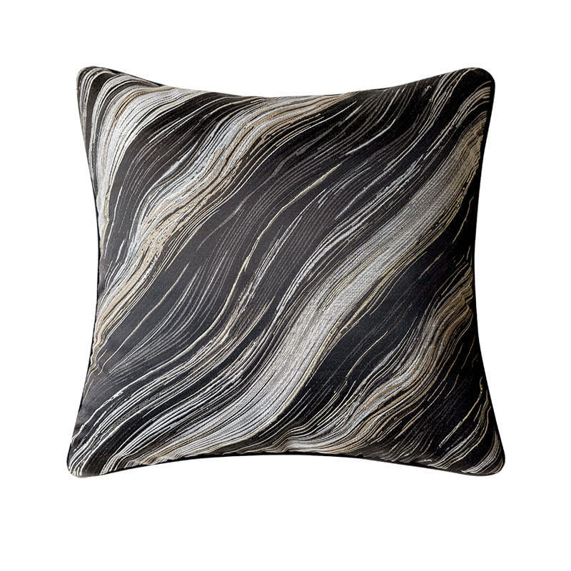 Capa De Travesseiro Abstrata Preta E Dourada De Poliéster Ondulado 45x45cm