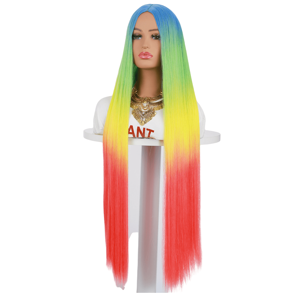 Peruca De Cosplay, Cabelo Longo E Liso, Gradiente Arco-íris, 60 Cm