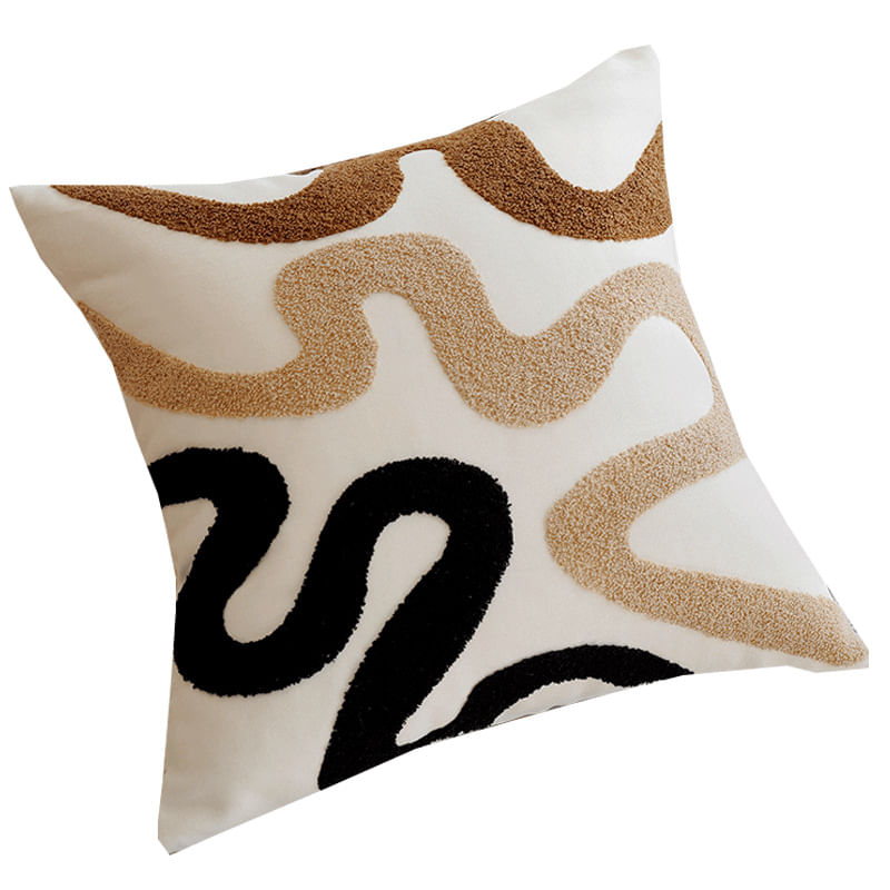 Capa De Almofada Nordic Creme/marrom Abstrata Tela 45x45cm