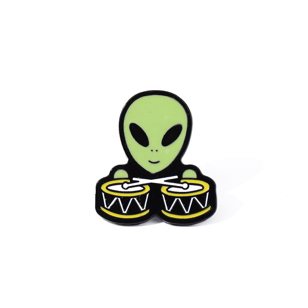 Brooch Pins Cartoon Alien Com Tema Musical De Bateria