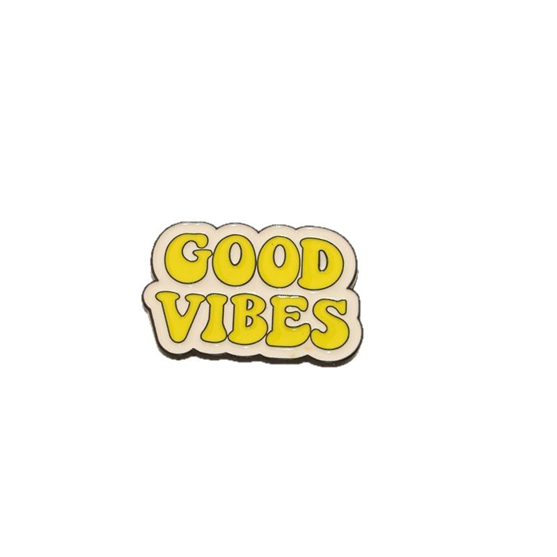 Alfinetes De Broche Good Vibes Retro Yellow Letter Alloy