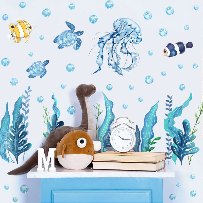 Adesivos De Parede Ocean Animal Sea Turtle Jellyfish Kids