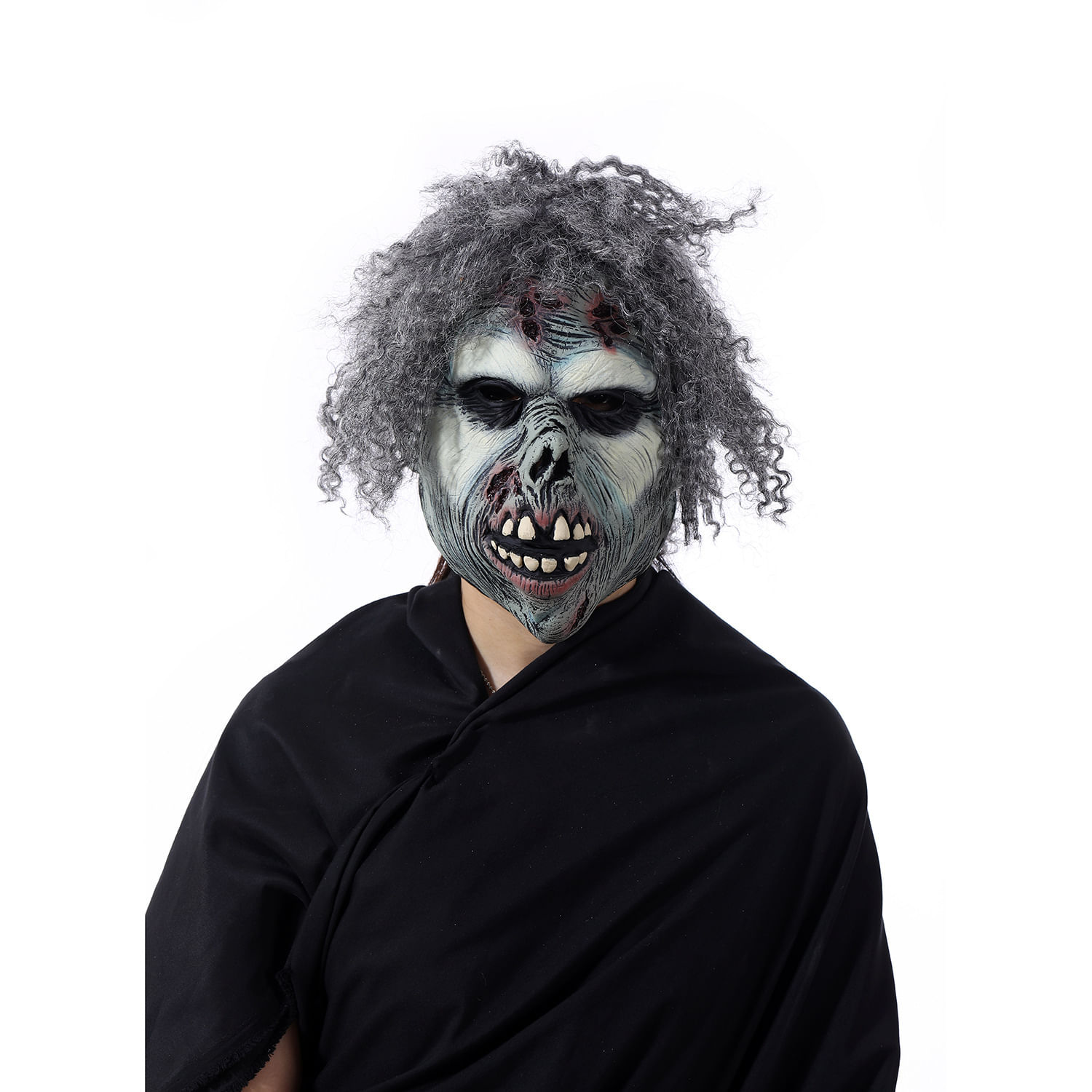 Zombie Mask Horror Realistic Resin, Rosto Assustador Com Cabelos Grisalhos