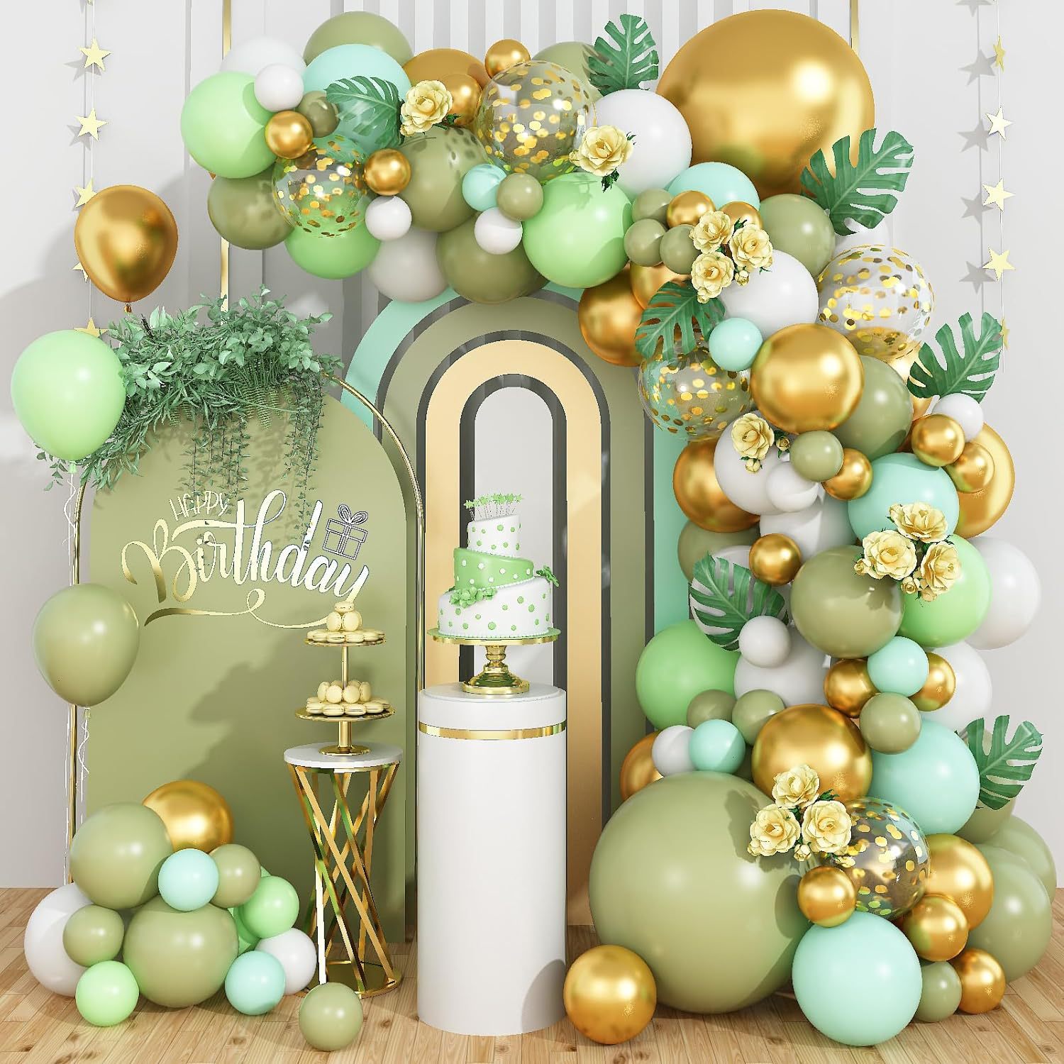 Kit Balloon Garland Arch Theme Abacate Green Forest, 107 Unidades