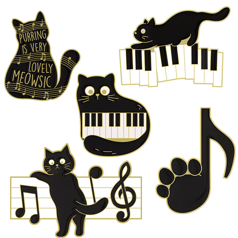 Conjunto De Broches Cartoon Music Cat Black Kitty Lape Alloy