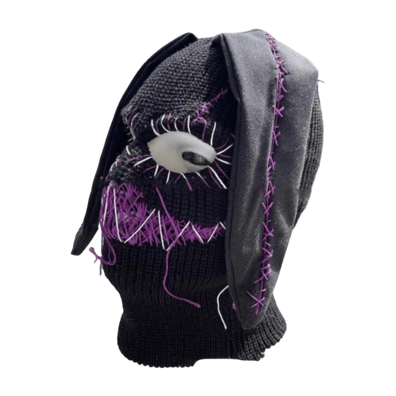 Máscara De Capuz Feita À Mão Com Orelhas De Coelho De Palhaço Preta/roxa Para Adultos