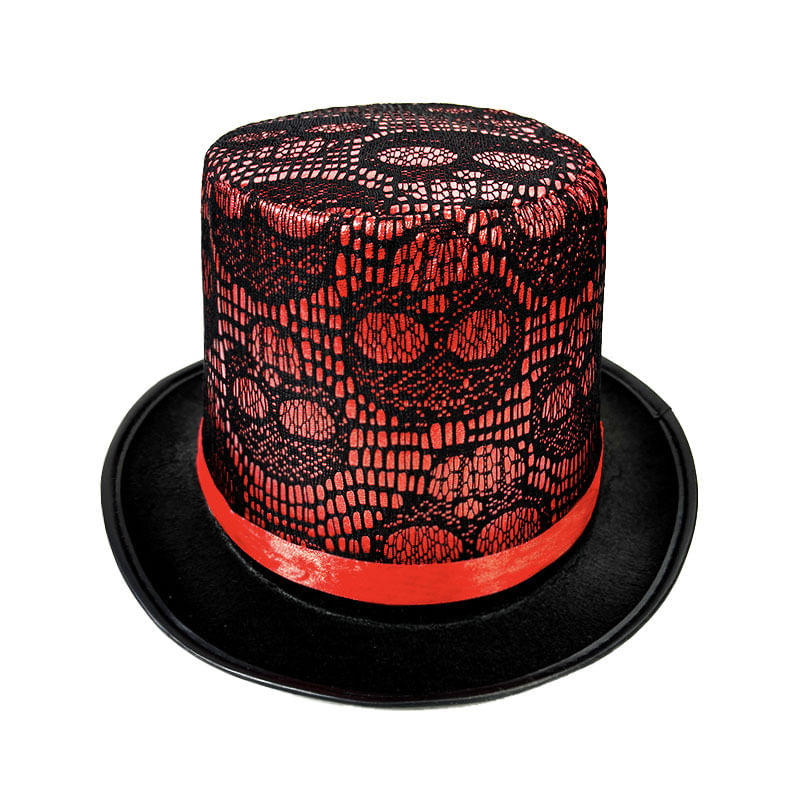 Cartola Red Skull Lace Lincoln Halloween Cosplay Gothic