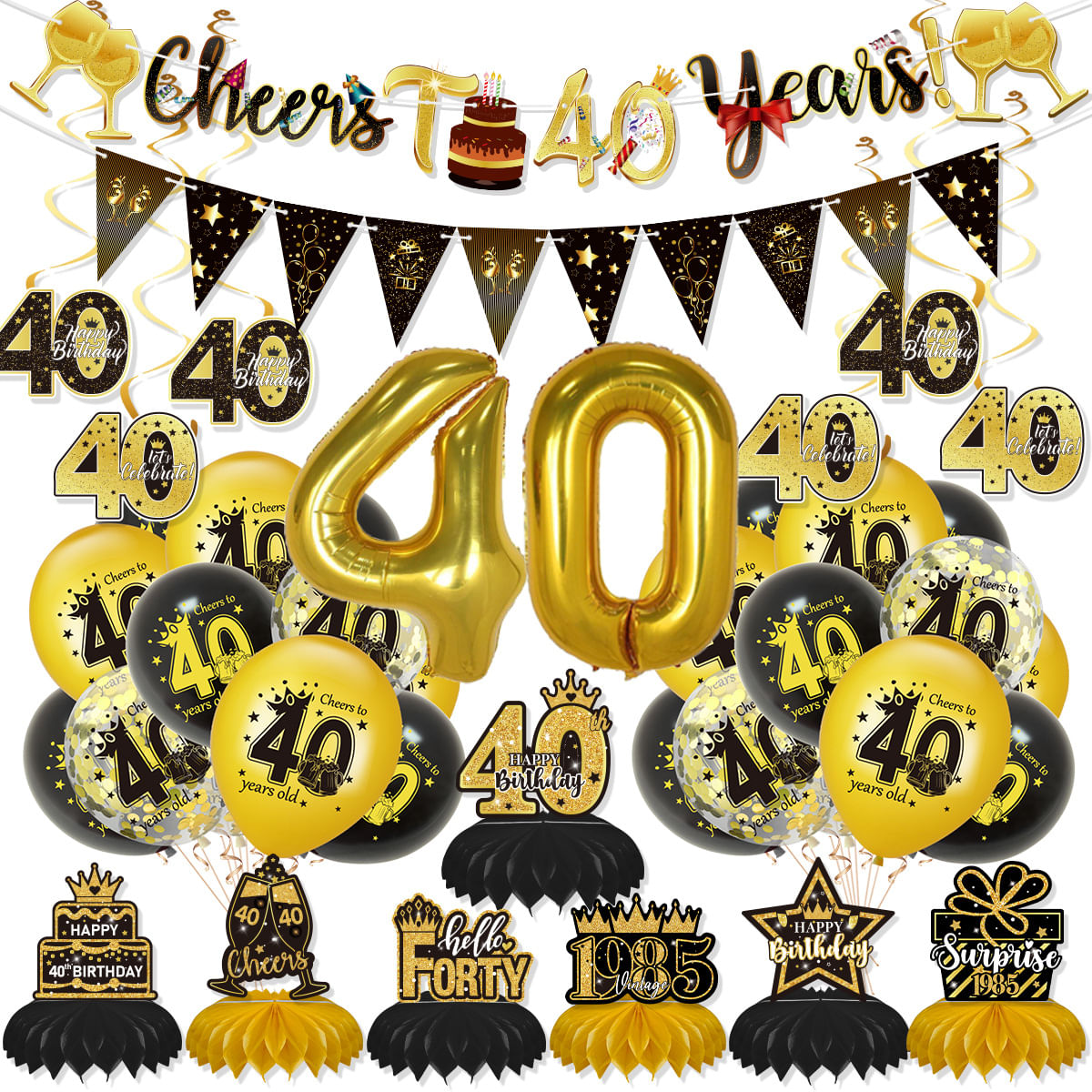 Conjunto De Festa De Aniversário De 40 Anos Com Balões E Banner