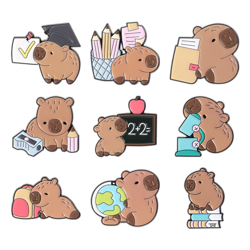 Conjunto De Broches, Lindo Tema Escolar De Animais De Desenho Animado De Capivara