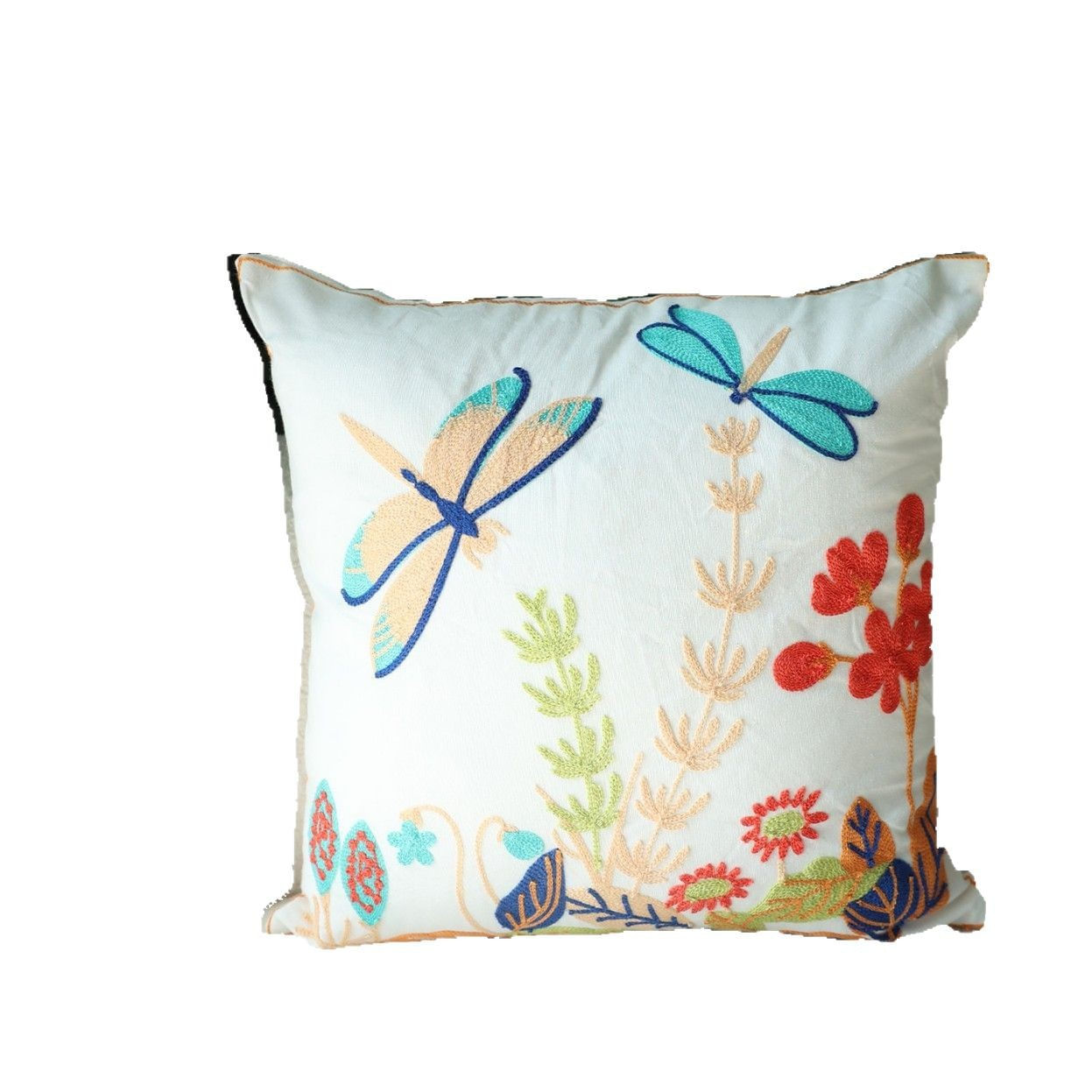 Capa De Travesseiro Bordada Com Design Floral De Borboletas E Flores