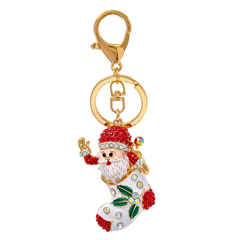 Chaveiro De Papai Noel De Luxo Com Meia De Natal De Strass