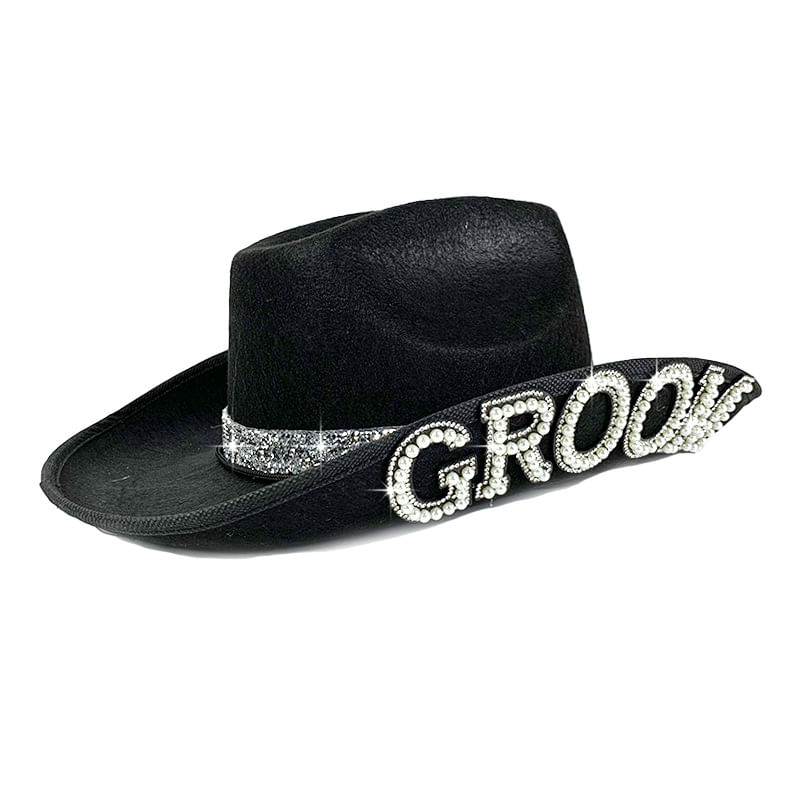 Chapéu De Cowboy Preto Para Noivo Com Letras Groom Em Strass