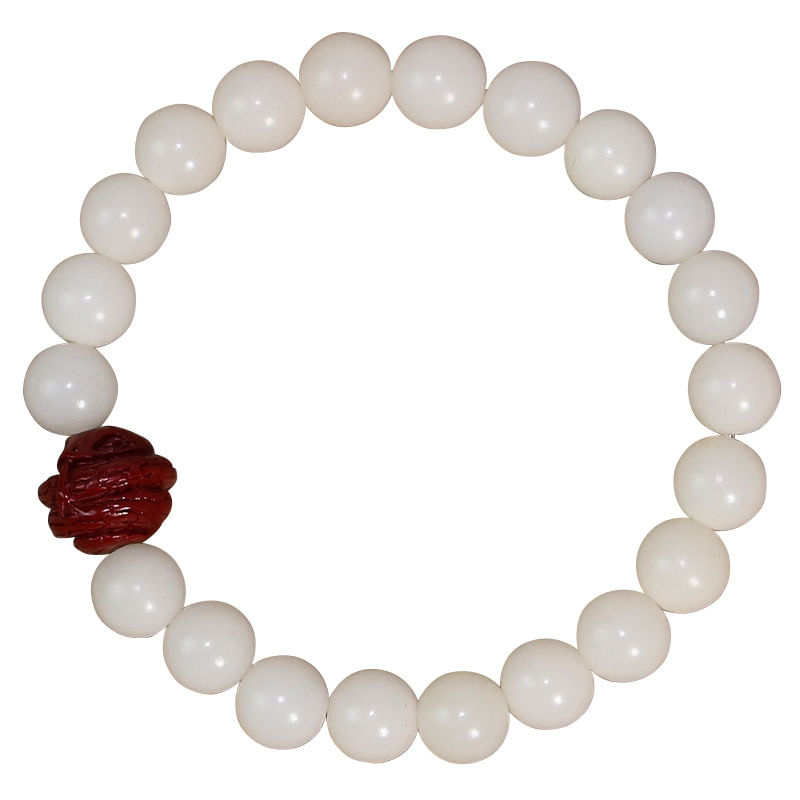 Pulseira De Miçangas Brancas Bodhi Root De 8,5 Mm Com Cobra Vermelha Do Zodíaco