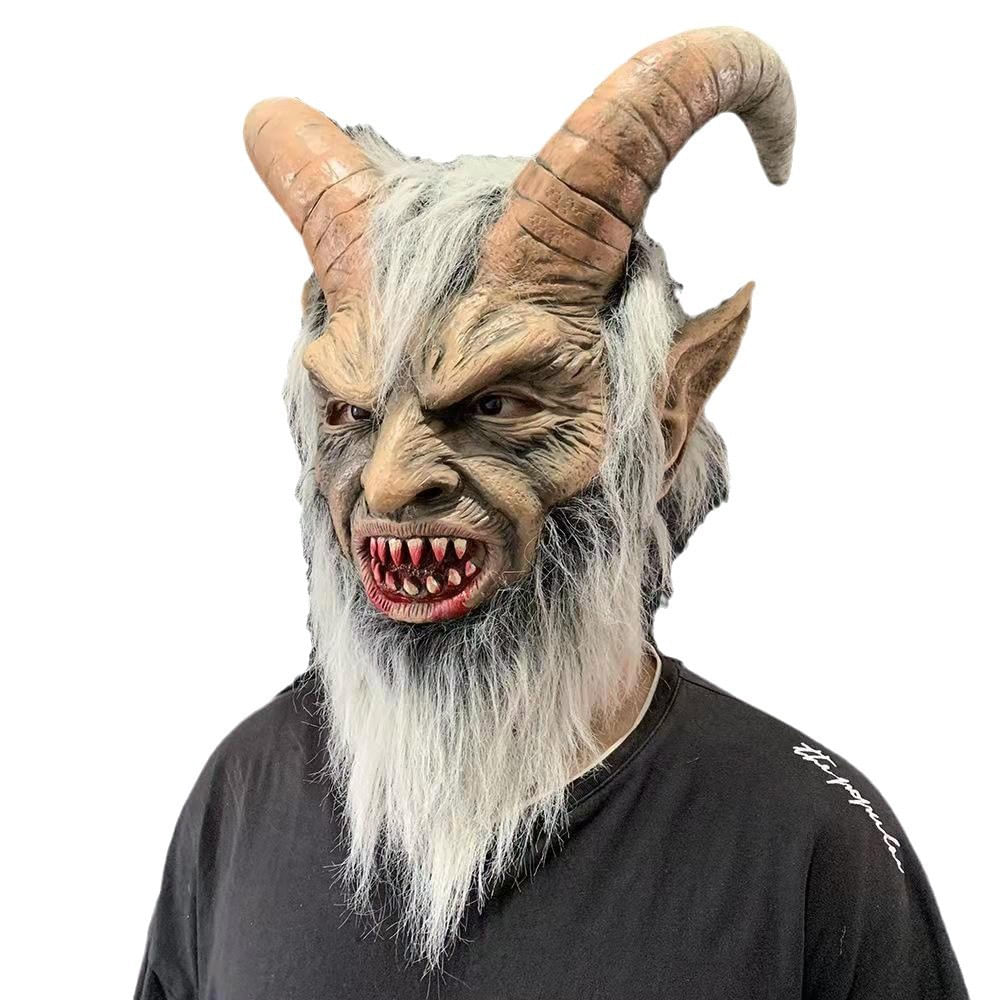 Mask Demon Full Face Resin Com Chifres E Cabelo Scary Halloween