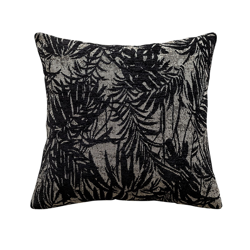 Capa De Travesseiro Vintage Com Padrão De Folha Preta E Bege 45x45cm