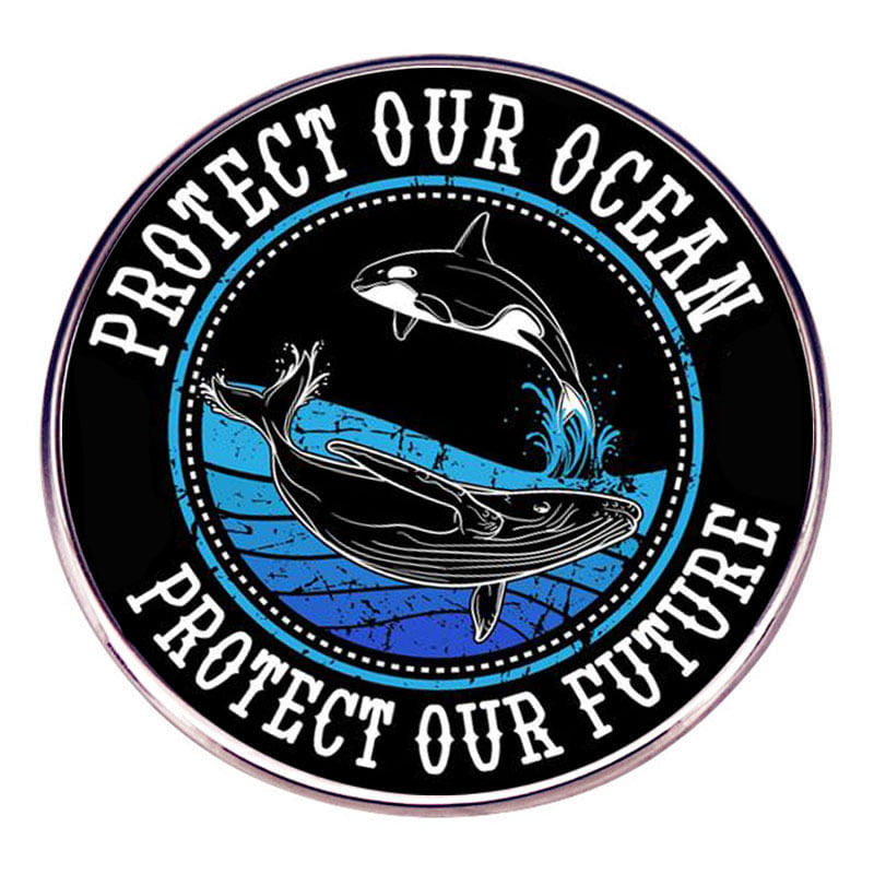 Broche Pin Protect Our Ocean Whale Dolphin Alloy 3x3cm
