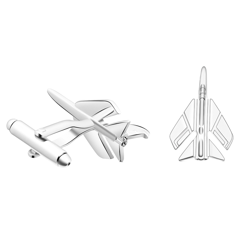 Cufflinks Aviation Fighter Jet Para Homens Em Tom Prateado