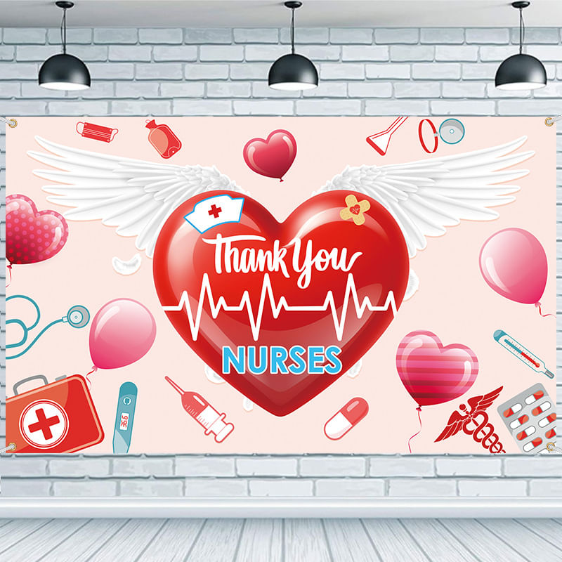 Pano De Fundo: Obrigado, Apreciação Das Enfermeiras, 180 Cm X 110 Cm, Poliéster