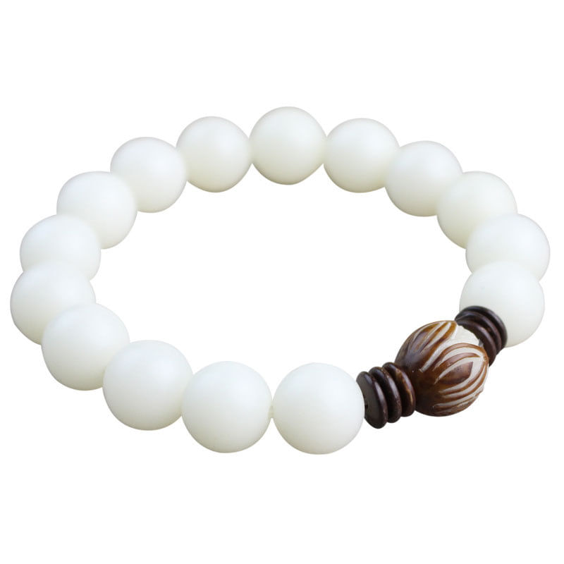 Pulseira Bodhizi White Bodhi Root De 10 Mm Com Miçangas De Lótus