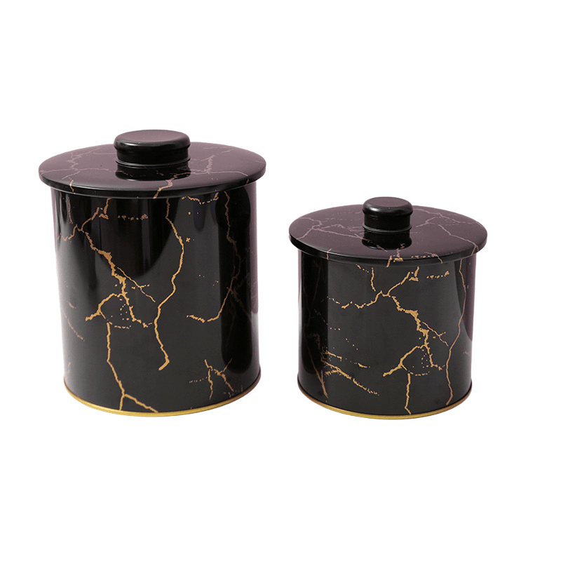 Conjunto De Vasilhas De Armazenamento De Metal De Mármore Preto, 2 Peças De 12/14 Cm