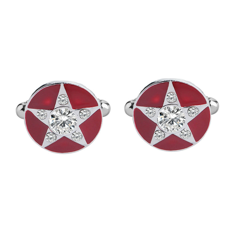 Cufflinks, Esmalte Estelar Vermelho E Branco Com Strass Para Homens
