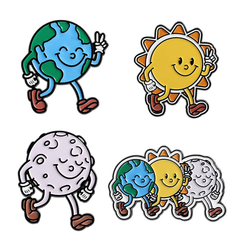 Conjunto De Broches Cute Cartoon Earth Sun Moon Alloy