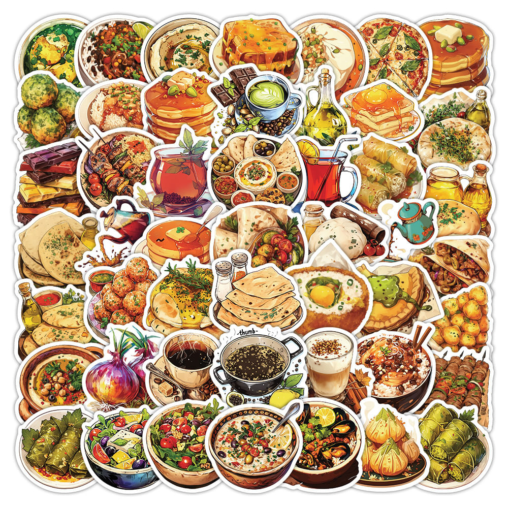 Pacote De Adesivos Middle Eastern Food, 54 Peças De Decalques De Vinil