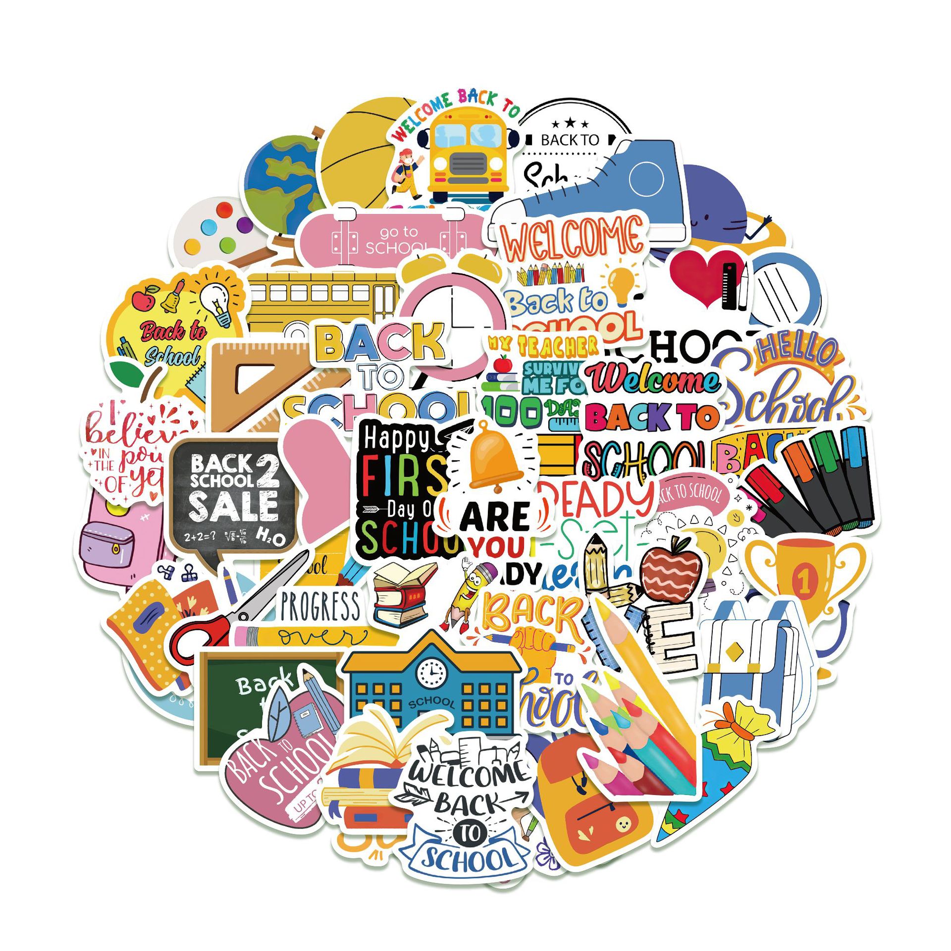 Pacote De Adesivos Back To School, 50 Unidades De Decalques De Vinil Impermeáveis