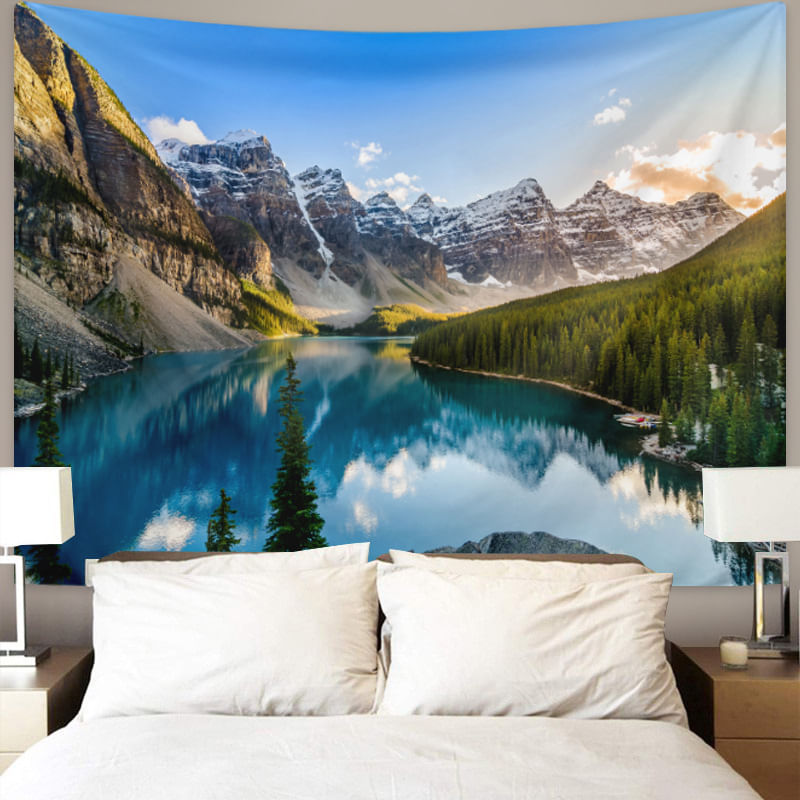 Tapeçaria Pendurada Na Parede Mountain Lake Scenic Landscape 150x130cm