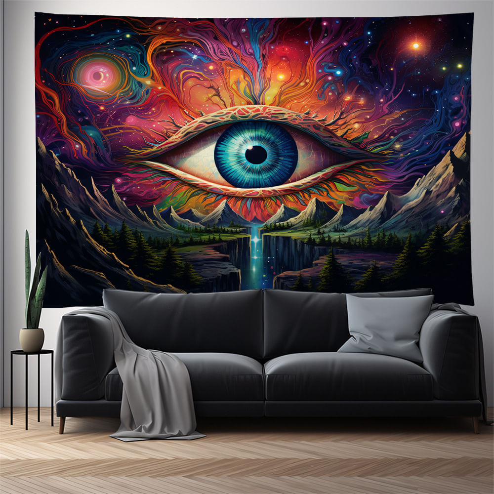 Tapeçaria Cosmic Eye Psychedelic Space Art 150x130cm, Pelúcia Curta