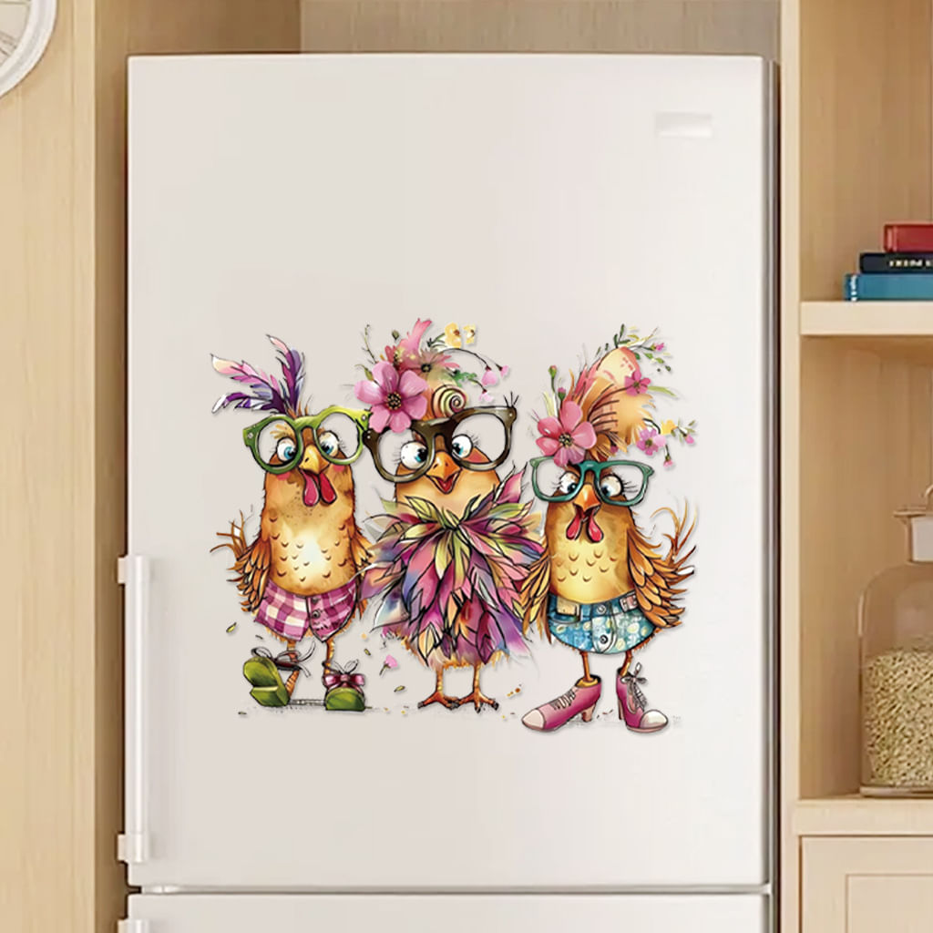 Adesivos De Parede Funny Three Chickens Cartoon Birds Com Vidro