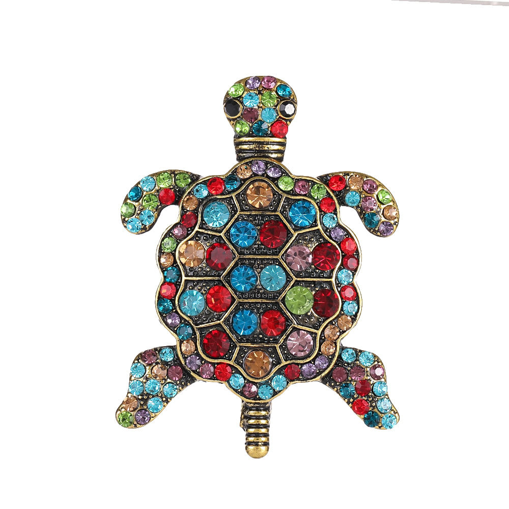 Alfinetes De Broche Em Liga De Strass Colorida Vintage Turtle