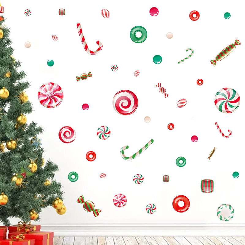Adesivos De Parede Christmas Candy Colorful Peppermint Lollipop