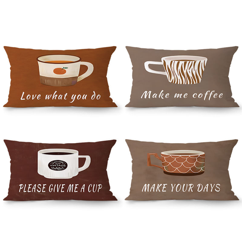 Conjunto De Fronhas: Xícara De Café Vintage Com Tema De Café, 40 X 60 Cm, 4 Unidades