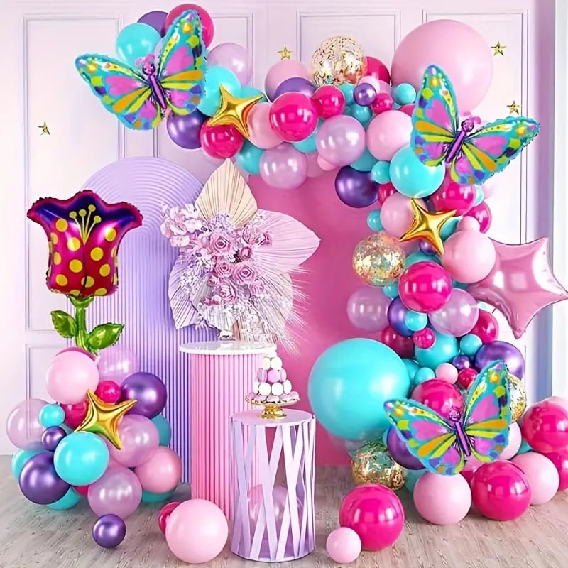 Kit De Guirlanda De Balões Dreamy Butterfly &amp; Tulip 115 Unidades