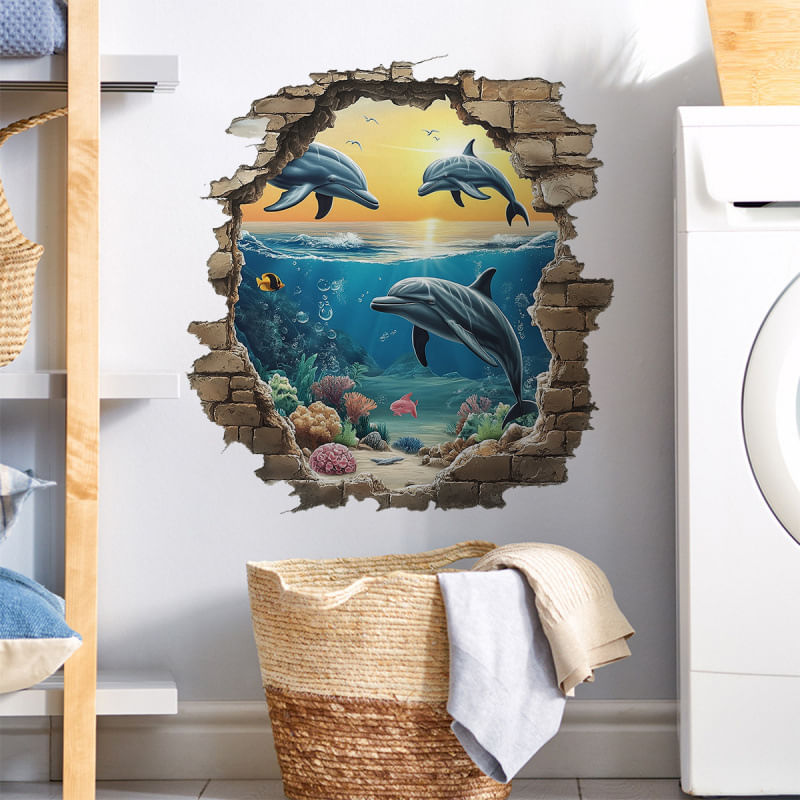 Adesivos De Parede 3d Dolphin Ocean Underwater Scene 40x50cm