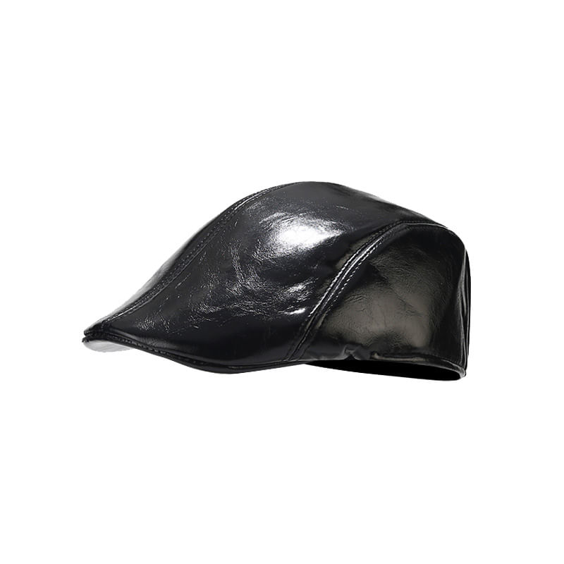 Cap Flat Gatsby Newsboy Scally Black Leather Para Homens