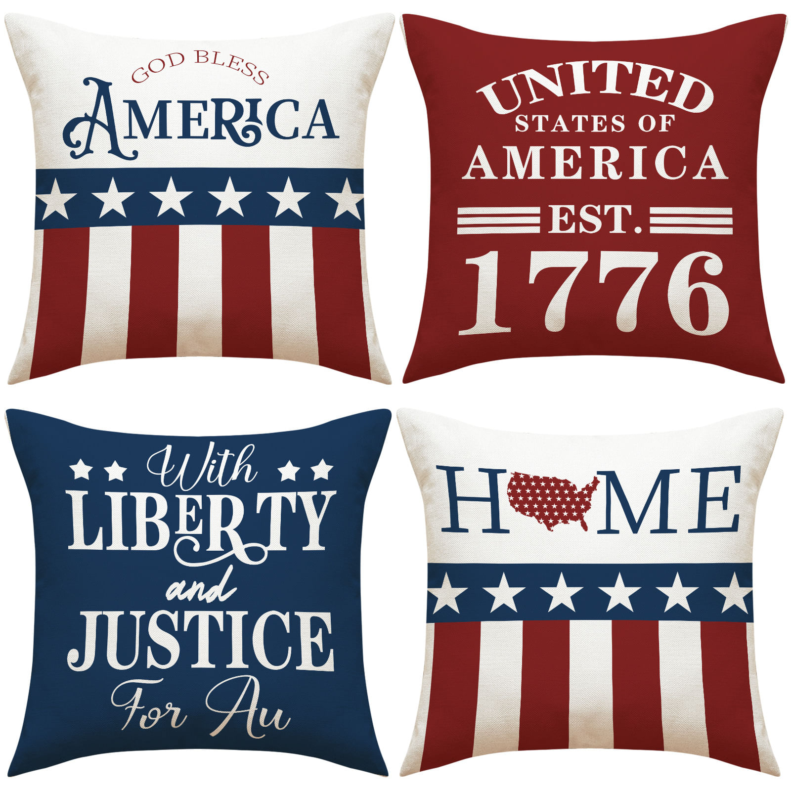 Conjunto De Fronhas Usa Patriotic Freedom Liberty X4 45x45cm