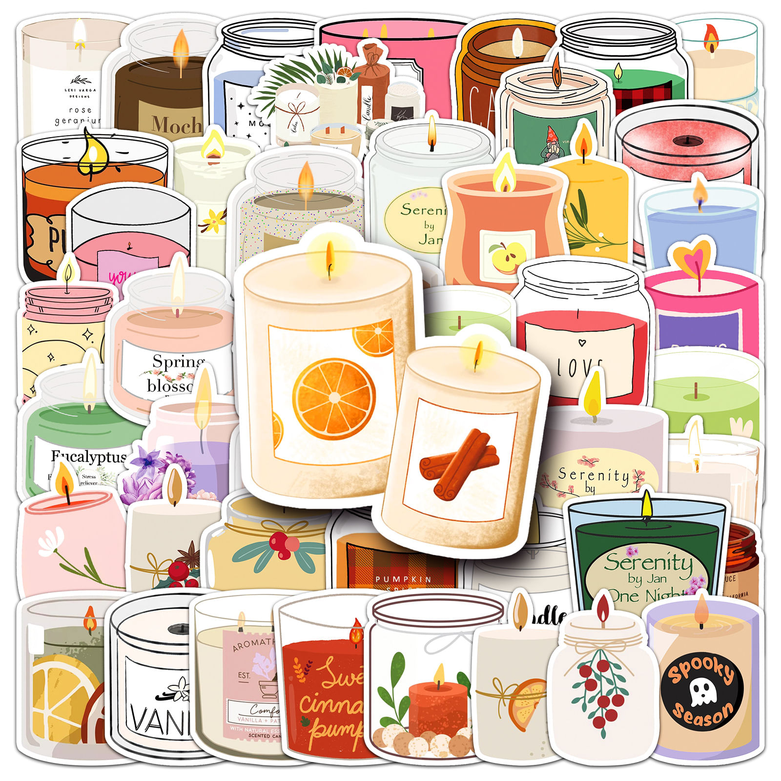 Pacote De Adesivos Com Tema De Vela Perfumada, 50 Unidades De Vinil Impermeável