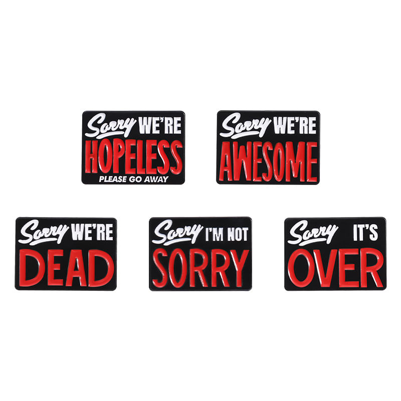 Conjunto De Broches Funny Quote Black Red Enamel Alloy X5
