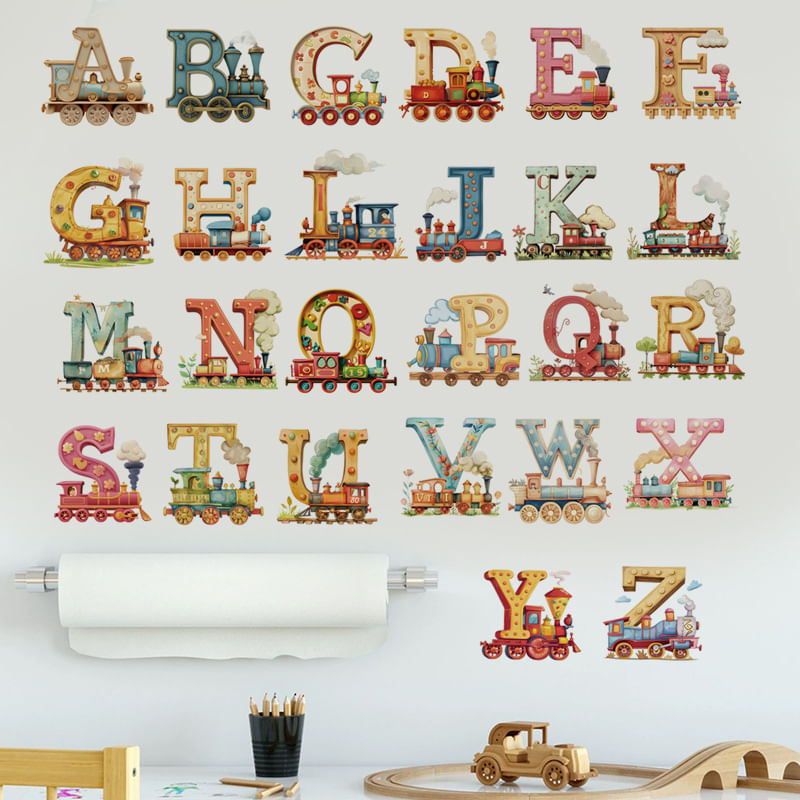 Adesivos De Parede Cartoon Train Alphabet A A Z Educational