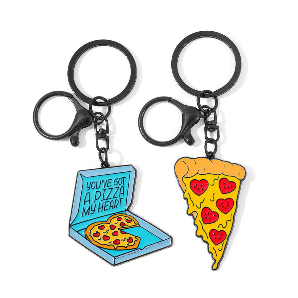 Conjunto De Chaveiros, Fatia E Caixa De Pizza, Revestido Com Esmalte De Liga De Zinco