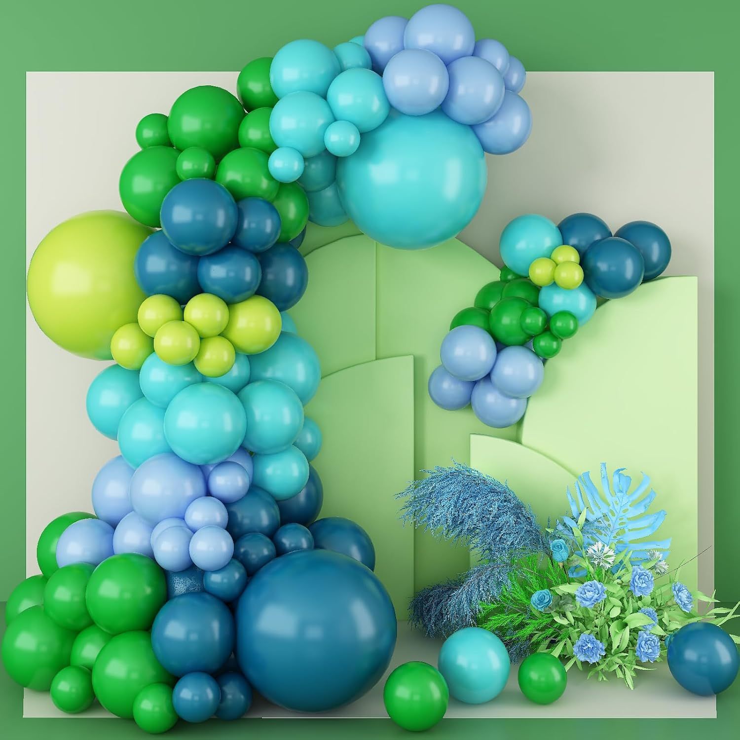 Kit Balloon Garland Arch Aqua Lime 93 Unidades Azul Verde