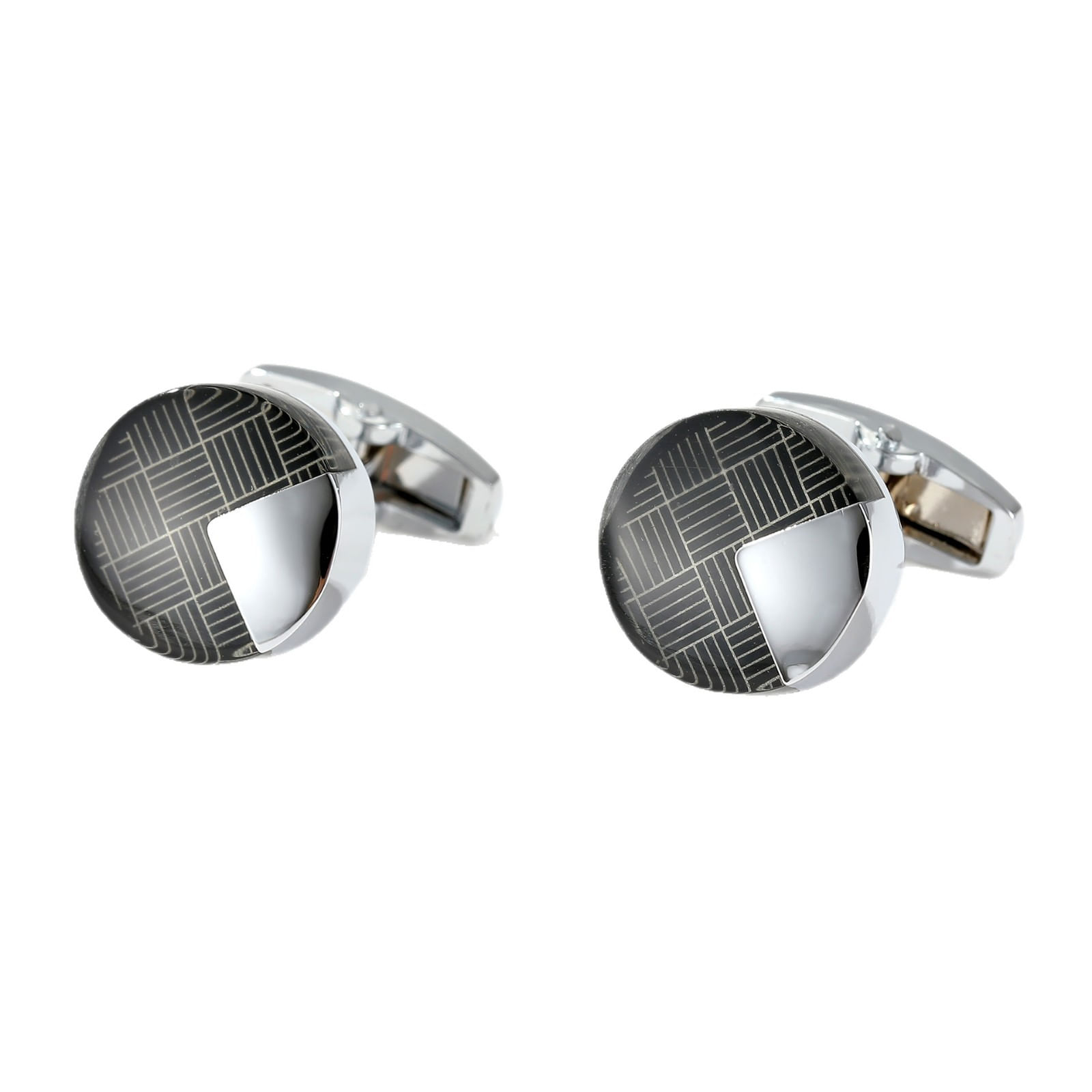 Cuff Links Genéricos Redondos Prateados Para Homens