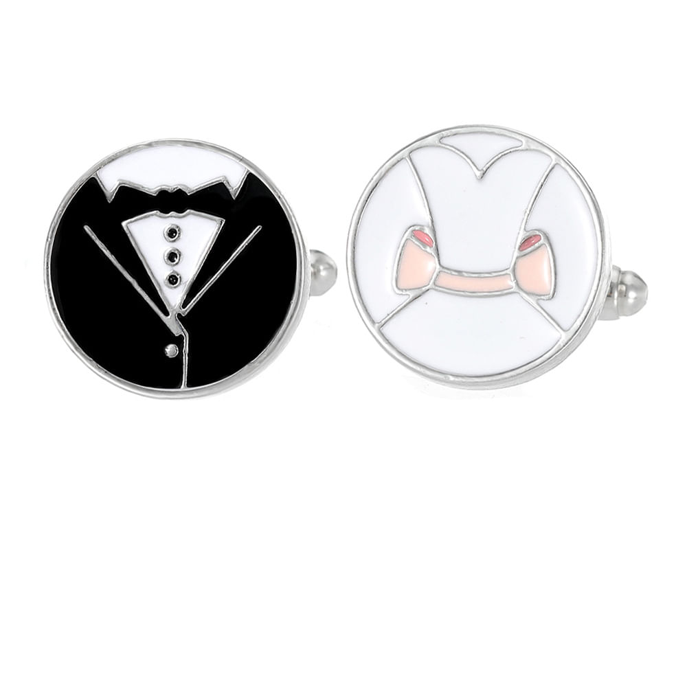 Cufflinks, Smoking Elegante, Liga De Esmalte Preto E Branco